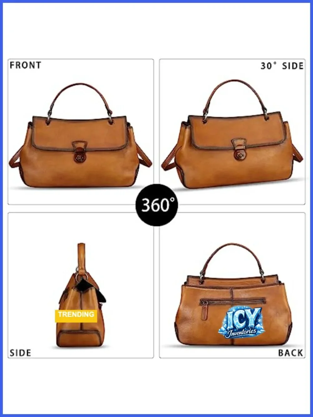 Genuine Leather Vintage Satchel Handbag Crossbody Shoulder Bag Adjustable Strap